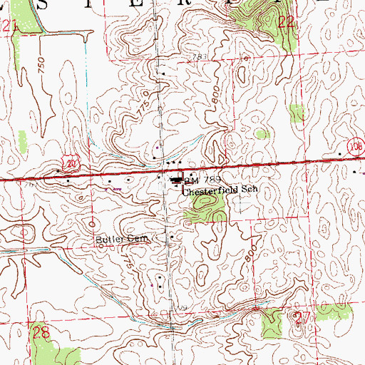 Topographic Map of Chesterfield School, OH