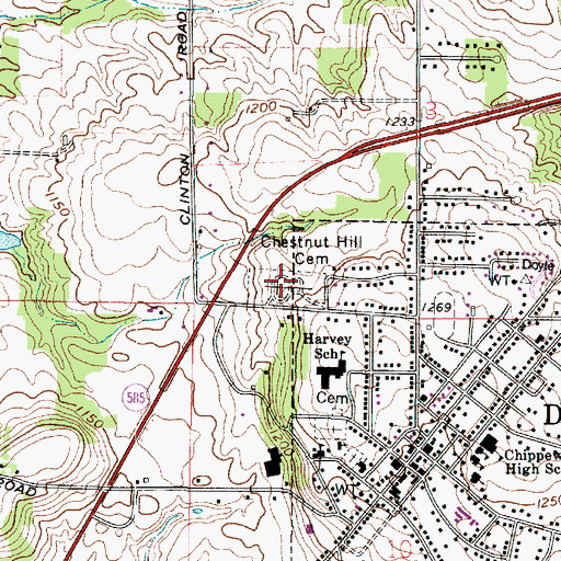 Topographic Map of Chestnut Hill Cemetery, OH