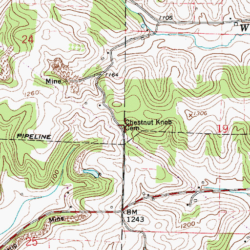 Topographic Map of Chestnut Knob Cemetery, OH