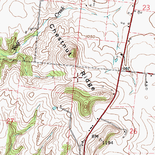 Topographic Map of Chestnut Ridge, OH