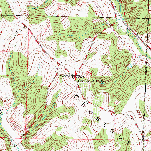 Topographic Map of Chestnut Ridge Church, OH