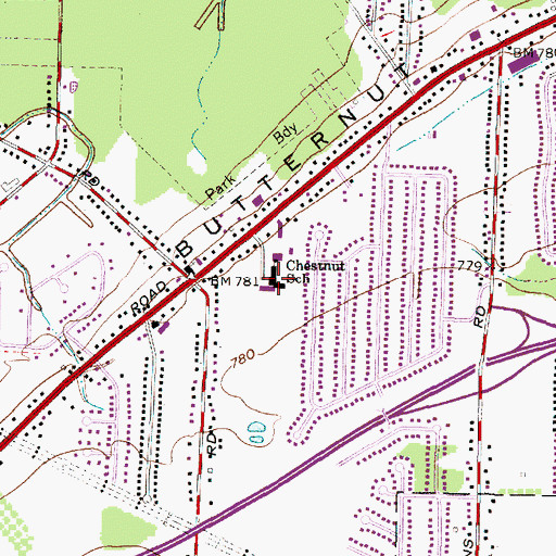Topographic Map of Chestnut Intermediate School, OH
