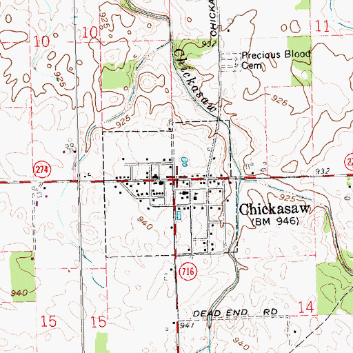 Topographic Map of Chickasaw, OH