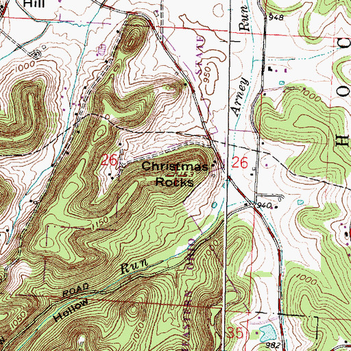 Topographic Map of Christmas Rocks, OH
