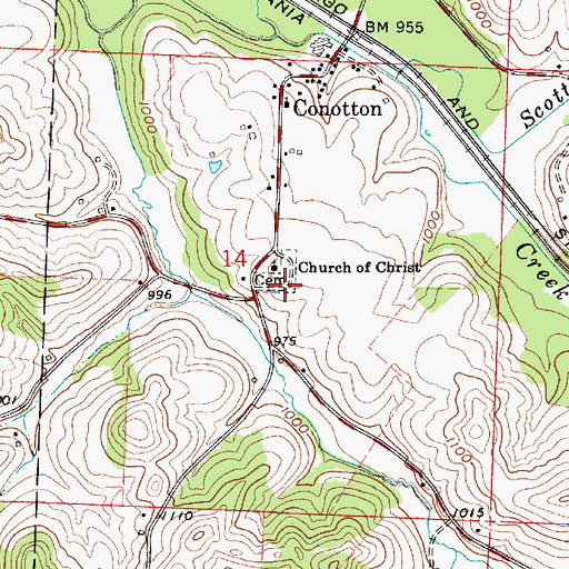 Topographic Map of Church of Christ, OH