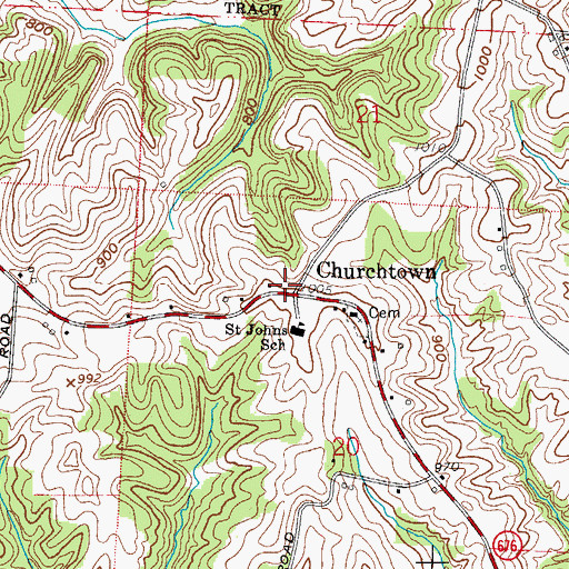 Topographic Map of Churchtown, OH