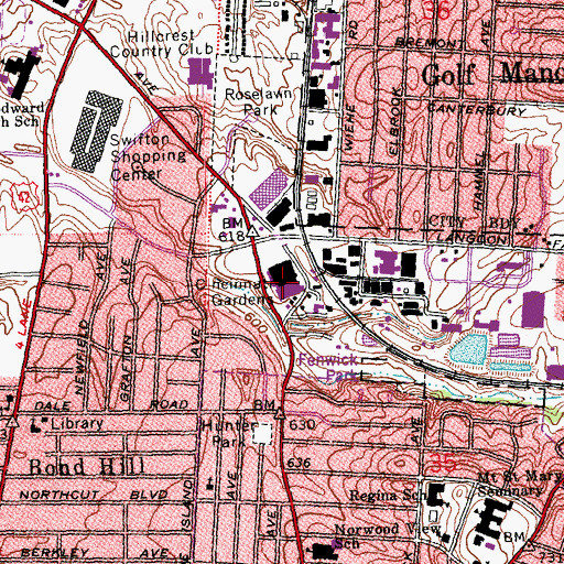Topographic Map of Cincinnati Gardens, OH