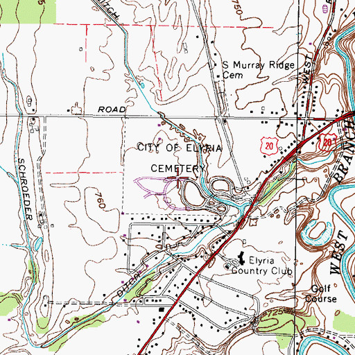 Topographic Map of City of Elyria Cemetery, OH