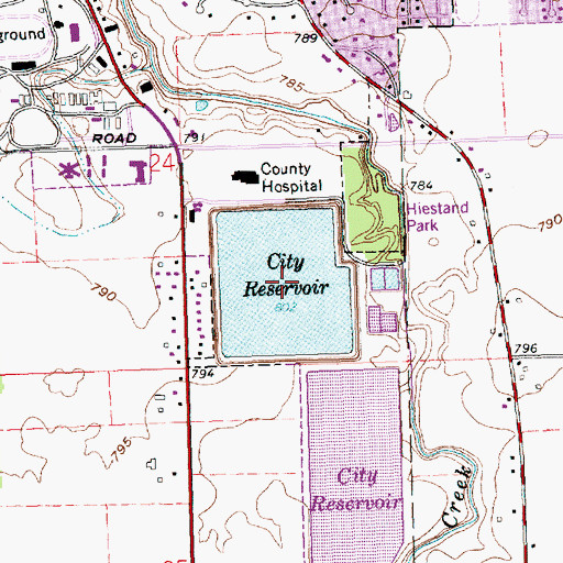Topographic Map of City Reservoir, OH