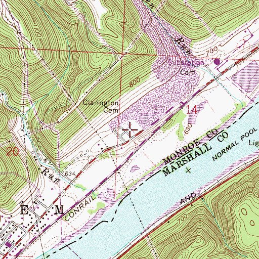 Topographic Map of Clarington Cemetery, OH