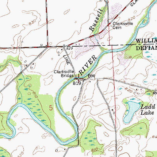 Topographic Map of Clarksville Bridge, OH