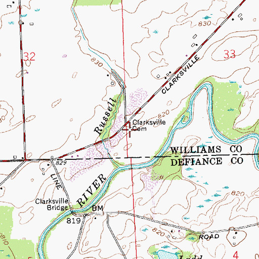 Topographic Map of Clarksville Cemetery, OH