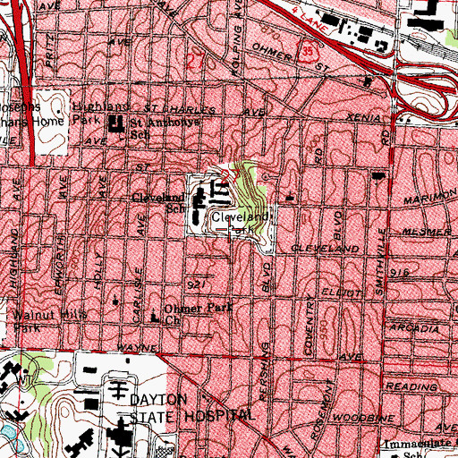 Topographic Map of Cleveland Park, OH