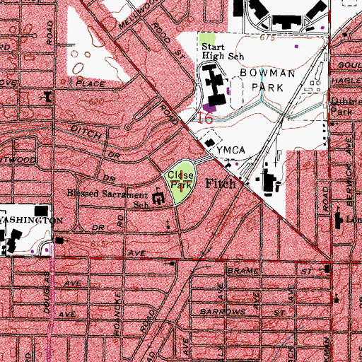 Topographic Map of Close Park, OH