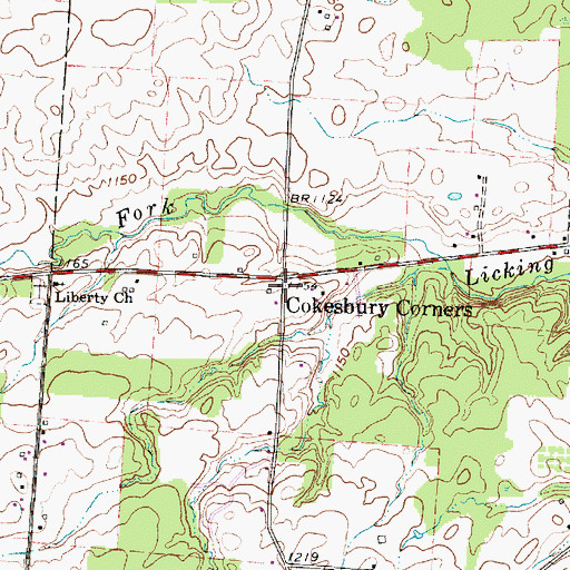 Topographic Map of Cokesbury Corners, OH