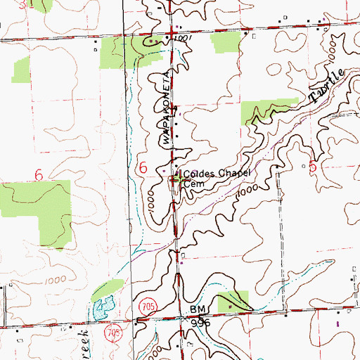 Topographic Map of Coldes Chapel Cemetery, OH