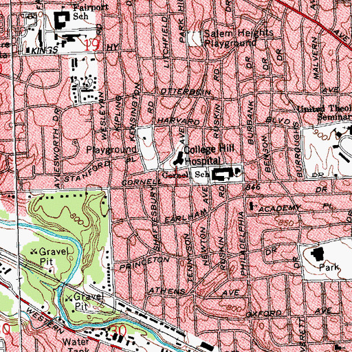 Topographic Map of College Hill Hospital, OH