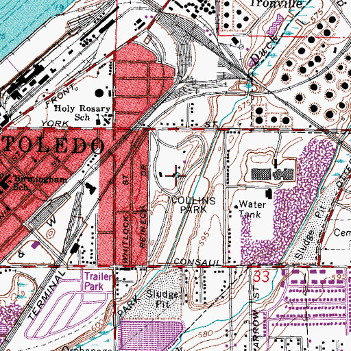 Topographic Map of Collins Park, OH