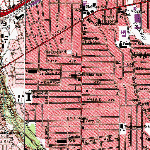 Topographic Map of Columbia School, OH