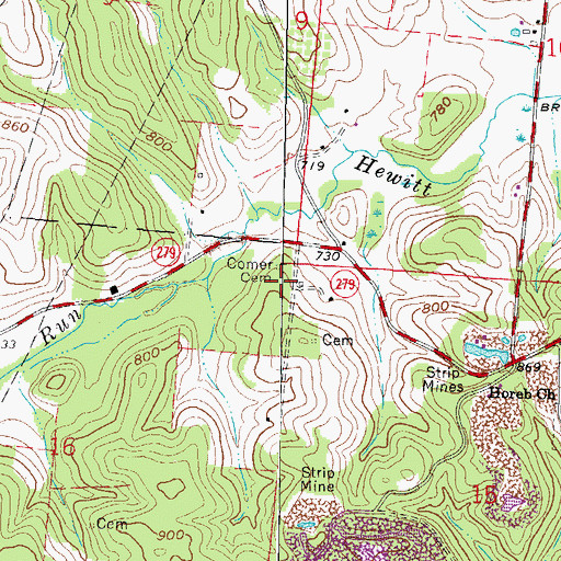 Topographic Map of Comer Cemetery, OH