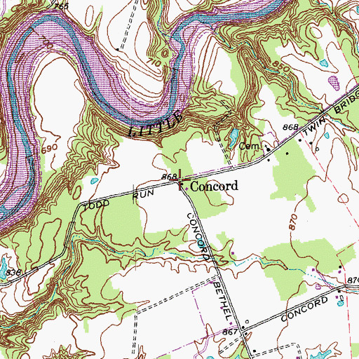 Topographic Map of Concord, OH