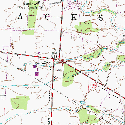 Topographic Map of Concord Church, OH