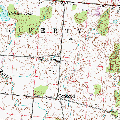 Topographic Map of Concord Church, OH