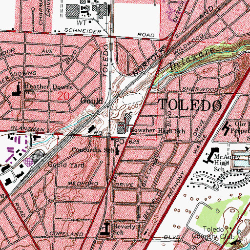 Topographic Map of Concordia School, OH