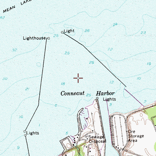 Topographic Map of Conneaut Harbor, OH