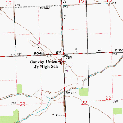 Topographic Map of Convoy Union Junior High School, OH