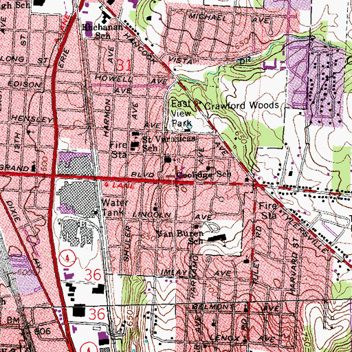 Topographic Map of Coolidge School, OH