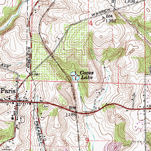 Topographic Map of Copes Lake, OH