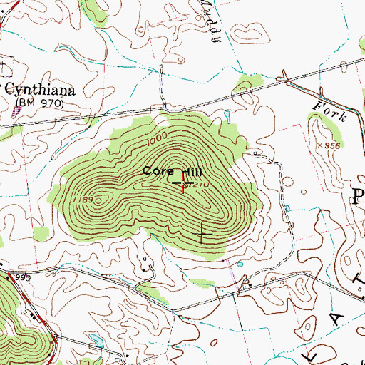 Topographic Map of Core Hill, OH