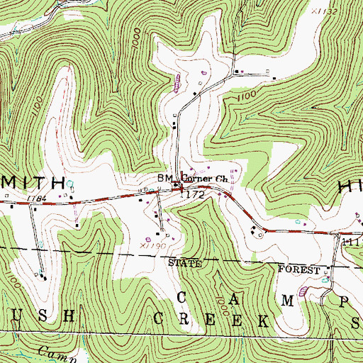 Topographic Map of Corner Church, OH
