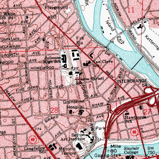 Topographic Map of Mary Queen of Peace Catholic School Homewood Campus, OH
