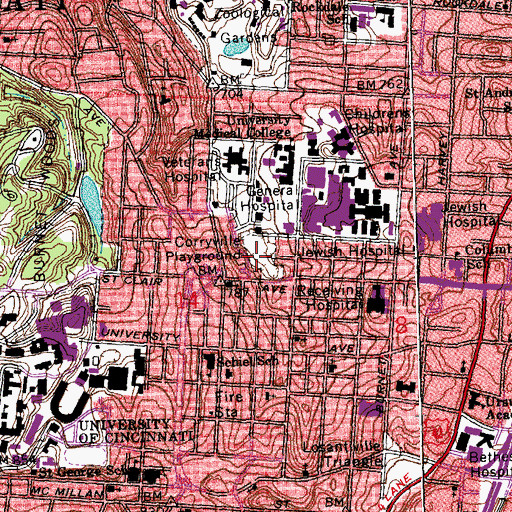 Topographic Map of Corryville Playground, OH