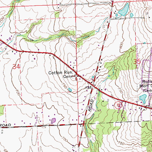Topographic Map of Cotton Run Cemetery, OH