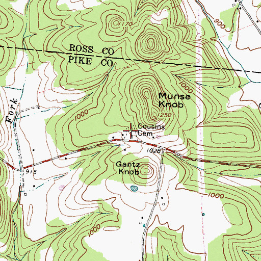 Topographic Map of Cousins Cemetery, OH