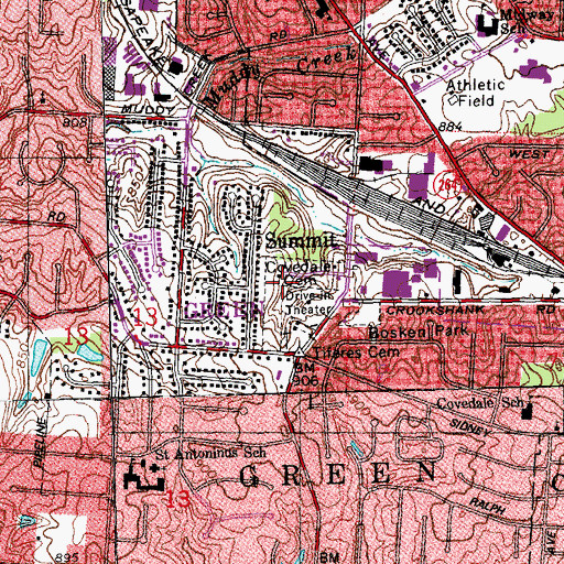 Topographic Map of Covedale Cemetery, OH