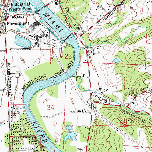 Topographic Map of Crains Run, OH