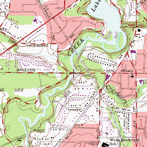 Topographic Map of Cranberry Run, OH