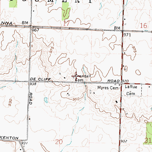 Topographic Map of Crandall Cemetery, OH