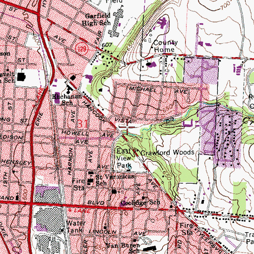 Topographic Map of Crawford Run, OH