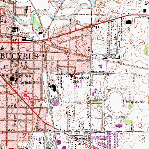 Topographic Map of Crawford School, OH