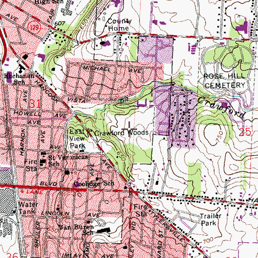 Topographic Map of Crawford Woods, OH