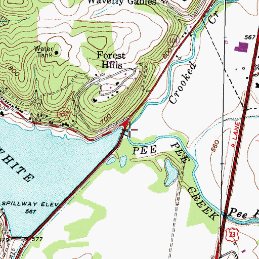 Topographic Map of Crooked Creek, OH