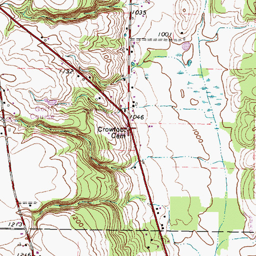 Topographic Map of Crowfoot Cemetery, OH