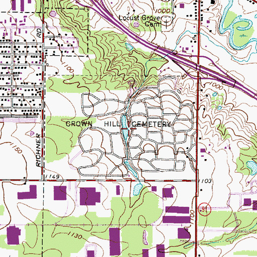 Topographic Map of Crown Hill Cemetery, OH