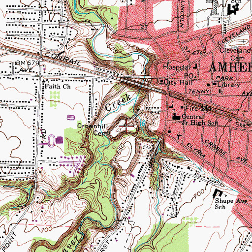 Topographic Map of Crownhill Cemetery, OH