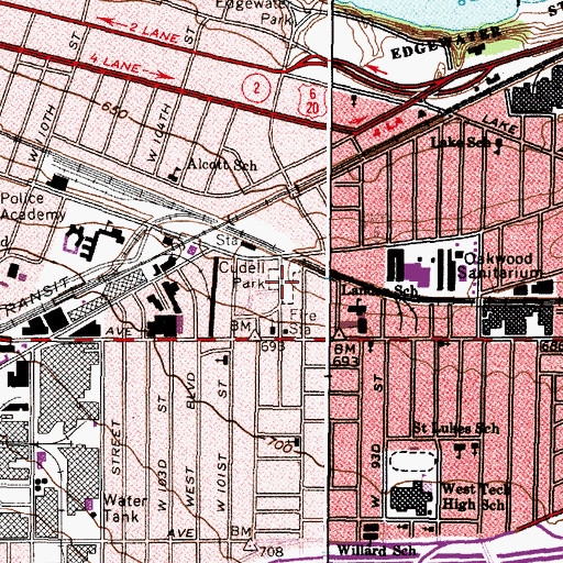 Topographic Map of Cudell Park, OH